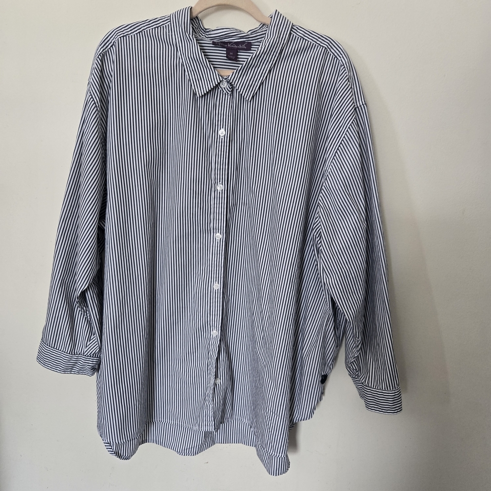 Poplin Black & White Striped Timeless Sophisticated Preppy Button Shirt 3x